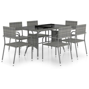 vidaXL 7-tlg. Garten-Essgruppe Poly Rattan Anthrazit und Grau