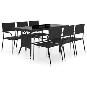 vidaXL 7-tlg. Garten-Essgruppe Poly Rattan Schwarz