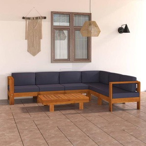 7-tlg. Garten-Lounge-Set mit Dunkelgrauen Auflagen Akazienholz