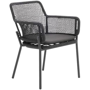 7002 Gartenstuhl, Aluminiumgestell in Anthrazit, Kordelflechtung in Grau, inkl. Sitzkissen