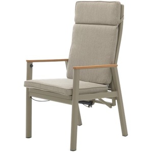 7014 Postionsstuhl, Armlehne Teak,, mit Sitztiefenverstellung, Alu-Gestell taupe, inkl. Sitzkissen