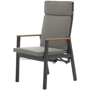 7014 Positionsstuhl, Armlehnen Teak, mit Sitztiefenverstellung, Alu-Gestell anthr. inkl. Sitzkissen