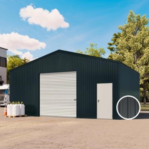 8,19 x 5,82 m TITAN, Stahldach, Leichtbauhalle, Trapezblechverkleidung, Anthrazit, mit Statik (Betonuntergrund), mit Motor und Regenrinne - (KROV00088)