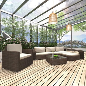 8-tlg. Garten-Lounge-Set mit Auflagen Poly Rattan Braun