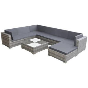 8-tlg. Garten-Lounge-Set mit Auflagen Poly Rattan Grau