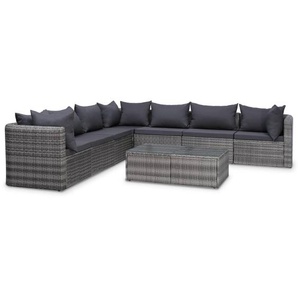 8-tlg. Garten-Lounge-Set mit Auflagen Poly Rattan Grau