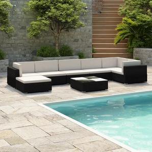 8-tlg. Garten-Lounge-Set mit Auflagen Poly Rattan Schwarz