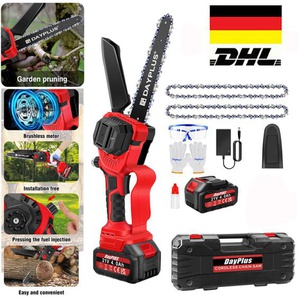 Day Plus - 8 Zoll Elektro-Kettensäge 21V Cordless Holzschneider mit 4000mAh Akku & 2 Ketten