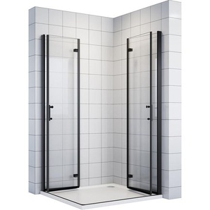 80x100x195cm Schwarz Duschkabine mit 180°-Doppelfalttüren Duschabtrennung Scharniertür 6mm nano-esg Klarglas Eckeinstieg