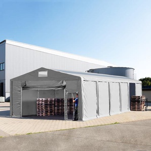 8x12 m Lagerzelt, PVC-Plane, grau, mit Bodenrahmen, mit Statik (Betonuntergrund) - (94056)