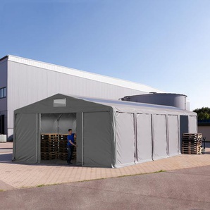 8x12 m Lagerzelt, PVC-Plane, grau, mit Bodenrahmen, mit Statik (Erduntergrund) - (93823)