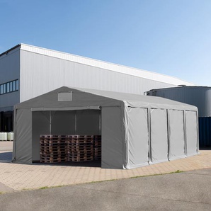 8x8 m Lagerzelt, PVC-Plane, grau, mit Bodenrahmen, mit Statik (Betonuntergrund) - (94043)