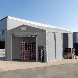 8x8 m Lagerzelt, PVC-Plane, grau, mit Bodenrahmen, mit Statik (Betonuntergrund) - (94066)