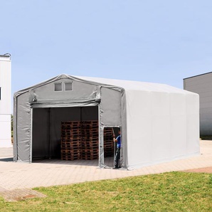 8x8m Zelthalle, PRIMEtex-Plane, grau, mit Statik (Erduntergrund) - (93994)
