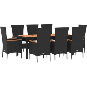 9-tlg. Garten-Essgruppe mit Kissen Schwarz Poly Rattan Vidaxl