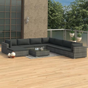 9-tlg. Garten-Lounge-Set mit Auflagen Poly Rattan Grau