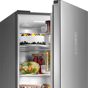 A (A bis G) HANSEATIC Kühl-/Gefrierkombination Kühlschränke NoFrost, Abtauautomatik, QuickFreeze, Urlaubsschaltung, Display silberfarben (edelstahl optik) Kühl-Gefrierkombinationen