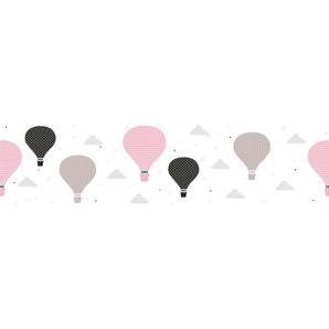 A.S. CRÉATION Bordüre Cloud Balloons Tapeten Heißluftballon Bordüre Tapete Kinderzimmer Rosa Grau Schwarz Gr. B/L: 0,16 m x 5 m, Rollen: 1 St., bunt (weiß, hellbraun, rosa) Kinderzimmer Bordüren