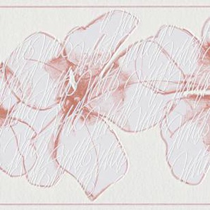 A.S. CRÉATION Bordüre Only Borders Tapeten Tapete Bordüre Blumen Rosa Weiß einfarbig, glänzend Gr. B/L: 0,17 m x 5 m, Rollen: 1 St., bunt (weiß, rot, creme) Bordüren