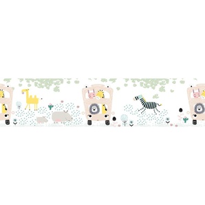 A.S. CRÉATION Bordüre Safari Friends Tapeten Tapete Kinderzimmer Bordüre Selbstklebend Bunt Gelb Creme Gr. B/L: 0,16 m x 5 m, Rollen: 1 St., bunt (weiß, beige, grün) Kinderzimmer Bordüren