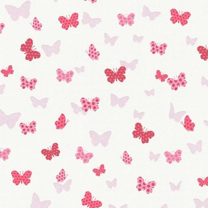 A.S. CRÉATION Vliestapete Attractive Tapeten Tapete Schmetterling Kinderzimmer Gr. B/L: 0,53 m x 10,05 m, Rollen: 1 St., bunt (rosa, weiß, rot) Vliestapeten