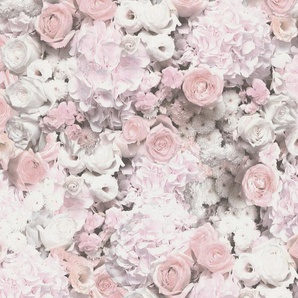 A.S. CRÉATION Vliestapete Trendwall Tapeten Glitzertapete Tapete Blumen Gr. B/L: 0,53 m x 10,05 m, Rollen: 1 St., lila (lila, weiß) Vliestapeten