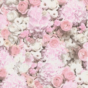 A.S. CRÉATION Vliestapete Trendwall Tapeten Glitzertapete Tapete Blumen Gr. B/L: 0,53 m x 10,05 m, Rollen: 1 St., rosa (rosa, weiß) Vliestapeten