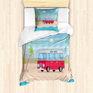 ABAKUHAUS Grafik-Strand Bettbezug Set für Einzelbetten, Happy Camper Van Bay, Milbensicher Allergiker geeignet mit Kissenbezug, 135 cm x 200 cm - 80 x 80 cm, Mehrfarbig nevde_117832_135x200_de