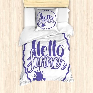ABAKUHAUS Hallo Sommer Bettbezug Set für Einzelbetten, Hallo Summer Season Kreis, Milbensicher Allergiker geeignet mit Kissenbezug, 135 cm x 200 cm - 80 x 80 cm, Blau Violett und Weiß nevde_86222_135x200_de