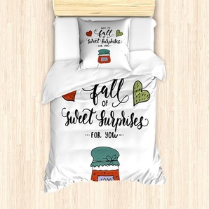 ABAKUHAUS Hoffen Bettbezug Set für Einzelbetten, Sketch Stil Jam in einem Glas, Milbensicher Allergiker geeignet mit Kissenbezug, 135 cm x 200 cm - 80 x 80 cm, Mehrfarbig nevde_61698_135x200_de