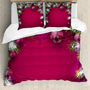 ABAKUHAUS Weihnachten Bettbezug, Baumkugeln Schneeflocken, Milbensicher Allergiker geeignet mit Kissenbezügen, 200 cm x 200 cm - 80 x 80 cm, Magenta, Grün, Weiß nevde_39776_200x200_de