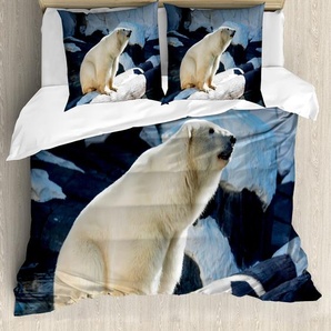 ABAKUHAUS Zoo Bettbezug, Eisbär in Park Rock, Milbensicher Allergiker geeignet mit Kissenbezügen, 200 cm x 200 cm - 80 x 80 cm, Blassblau Schwarz Creme nevde_37575_200x200_de