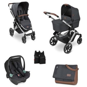 ABC Design Kinderwagenset Salsa 4 Set, Schwarz, Dunkelgrau, Textil, 6-teilig, 62.5x109 cm, EN 1888, UV 50+, ECE R 129 i-Size, Feststellbremse, Federung, kugelgelagerte Räder, Verdeckung abnehmbar, für Babyschale geeignet, Griff in Lederoptik,