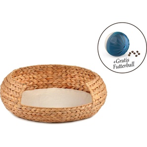 ABUKI Tierkorb Bira G Tierbetten LxBxH: 41x41x18 cm, Kissenbezug aus Baumwolle, gratis Futterball Gr. B/H/L: 41 cm x 18 cm x 41 cm, beige (natur) Katzenkörbe -kissen