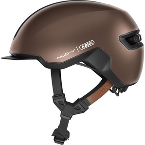 ABUS Fahrradhelm HUD-Y - mit magnetischem, aufladbarem LED-Rücklicht & Magnetverschluss - Stilsicherer Urban-Helm für den Alltag - für Damen und Herren - Braun, Größe S (51-55 cm) 97932