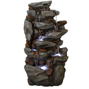 AcquaArte Gartenbrunnen Wasserfall BONORVA, Komplettset mit LED-Beleuchtung, Pumpe und Anschlussmaterial