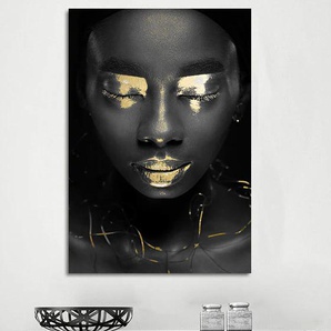 Acrylglasbild QUEENCE Amentet Bilder Gr. B/H: 50 cm x 75 cm, Acrylglasbild Frau Hochformat, 1 St., goldfarben (schwarz, goldfarben) Acrylglasbilder