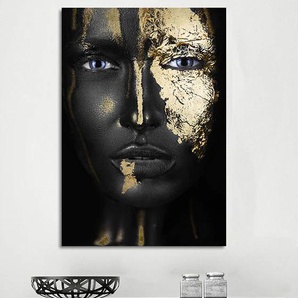 Acrylglasbild QUEENCE Anuket Bilder Gr. B/H: 100 cm x 150 cm, Acrylglasbild Frau Hochformat, 1 St., goldfarben (schwarz, goldfarben) Acrylglasbilder