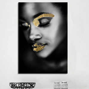 Acrylglasbild QUEENCE Chepre Bilder Gr. B/H: 50 cm x 75 cm, Acrylglasbild Frau Hochformat, 1 St., goldfarben (goldfarben, schwarz) Acrylglasbilder