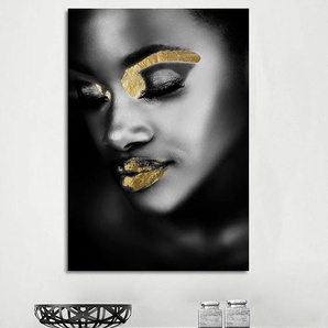 Acrylglasbild QUEENCE Chepre Bilder Gr. B/H: 60 cm x 90 cm, Acrylglasbild Frau Hochformat, 1 St., goldfarben (goldfarben, schwarz) Acrylglasbilder