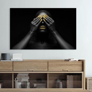 Acrylglasbild QUEENCE Horus Bilder Gr. B/H: 75 cm x 50 cm, Acrylglasbild Frau Querformat, 1 St., goldfarben (schwarz, goldfarben) Acrylglasbilder