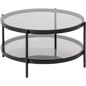 ACTONA GROUP Couchtisch Bayern, Rauchfarbene Glastischplatte, Metallgestell, Ablageboden, runde Form