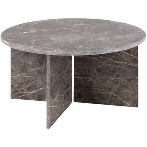 ACTONA GROUP Couchtisch Vega, Rund Couchtisch, V-förmig Gestell matt braun lackiert Marmor, Ø90x42cm