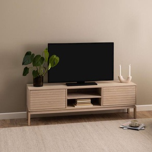 ACTONA GROUP TV-Schrank Linley TV-Tisch, Lowboard, Fernsehtisch, Eichenfurnier, 2 Türen, 2 Einlegeböden, Lamellenfront, B: 160cm