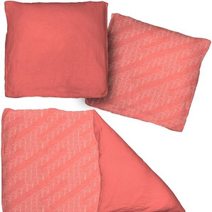 Bettwäsche ADAM Argentinian Criolla Gr. B/L: 155 cm x 200 cm (1 St.), B/L: 80 cm x 80 cm (1 St.), Renforcé, rot Renforcé-Bettwäsche mit Palmenmuster