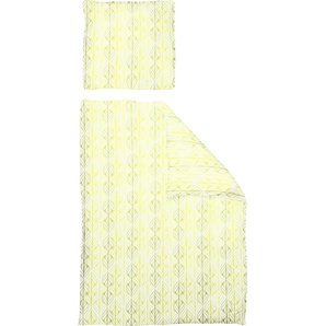 Bettwäsche ADAM Leinenbettwäsche Wave Gr. B/L: 135 cm x 200 cm (1 St.), B/L: 80 cm x 80 cm (1 St.), Jacquard, bunt (hellgrün, gelb) Bettwäsche 135x200 cm nachhaltig aus Bio-Baumwolle