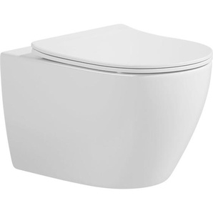 Adob - spülrandlose wc Keramik tornado Hänge wc Toilette wandhängend 5 Liter wassersparend Wirbelspülung mit passendem wc Sitz mit Absenkautomatik,