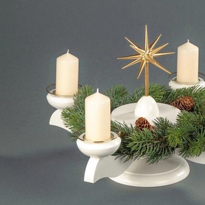 Adventsleuchter ALBIN PREISSLER Weihnachtsstern, Weihnachtsdeko Kerzenhalter Gr. B/H/T: 29 cm x 26 cm x 29 cm, goldfarben (weiß, goldfarben) Windlichter Laternen