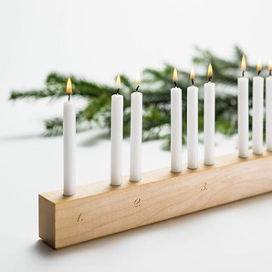 Adventsleuchter Countdown Caritas Wendelstein Ahorn, gewachst braun, Designer ding3000, 4.5x36x3.5 cm