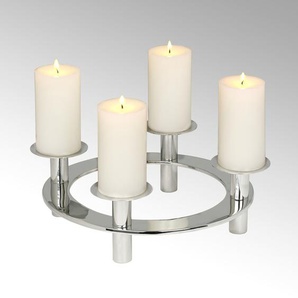 Adventsleuchter LAMBERT Kerzenhalter Uranus, Weihnachtsdeko Kerzenhalter Gr. H: 12,5 cm, silberfarben Windlichter Laternen 4-flammiger Kerzenleuchter, Adventskranz